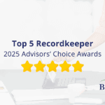 Top 5 Recordkeeper, 2025 Advisors’ Choice Awards, with five gold stars; BPAS logo in the bottom right corner.