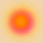 Circular gradient with a bright orange center, surrounded by shades of pink and soft yellow, set against a light beige background.