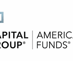 Capital Group and American Funds logos, featuring a blue and gray geometric design alongside the text in bold black font.