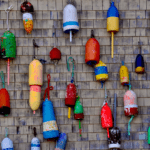 colorful buoys on a wall