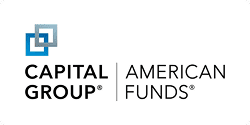Capital Group and American Funds logos, featuring a blue and gray geometric design alongside the text in bold black font.